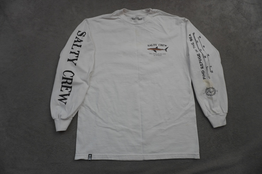 Salty Crew Shirt Mens Medium White Shark Graphic Long Sleeve Fishing Tee Ocean